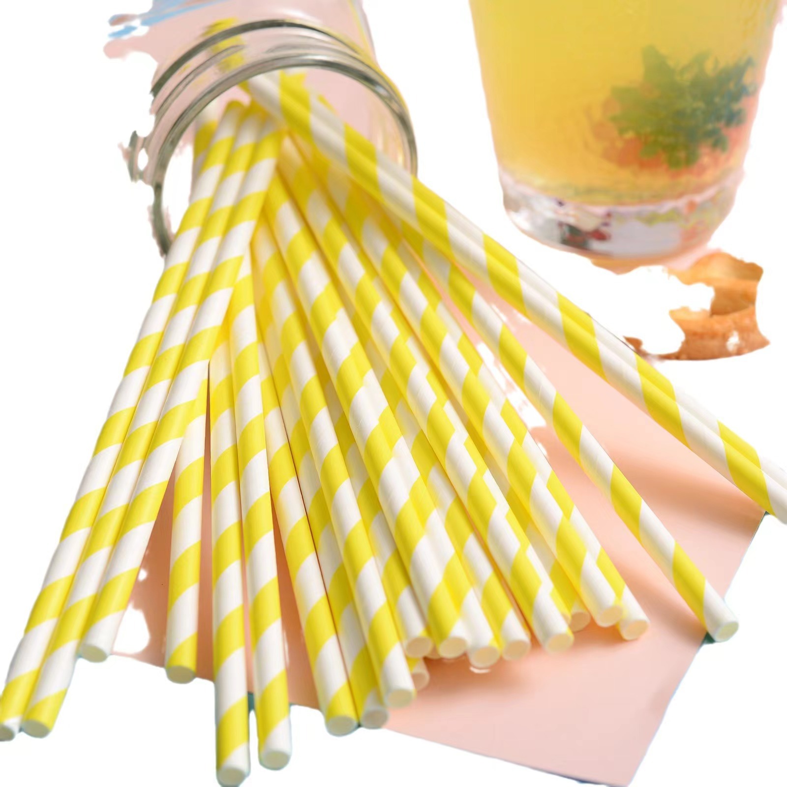 Disposable Paper Straw Striped Straw Colored Paper Straw Kraft Paper Lowable Straw Eco-Friendly Creative Party Straw