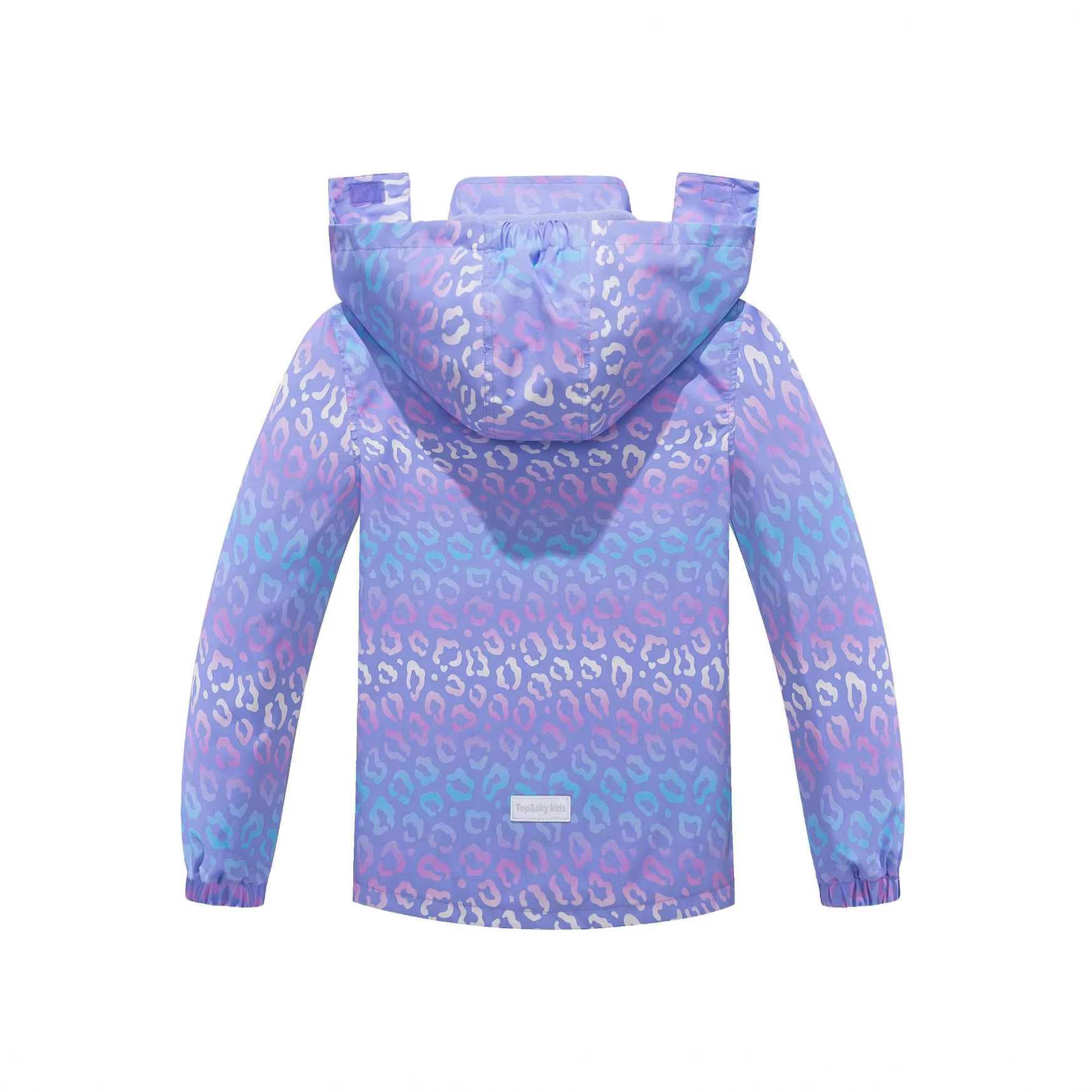 Girls' outdoor waterproof breathable hooded zipper jacket fashionable sports printed gradient leopard print trench coat