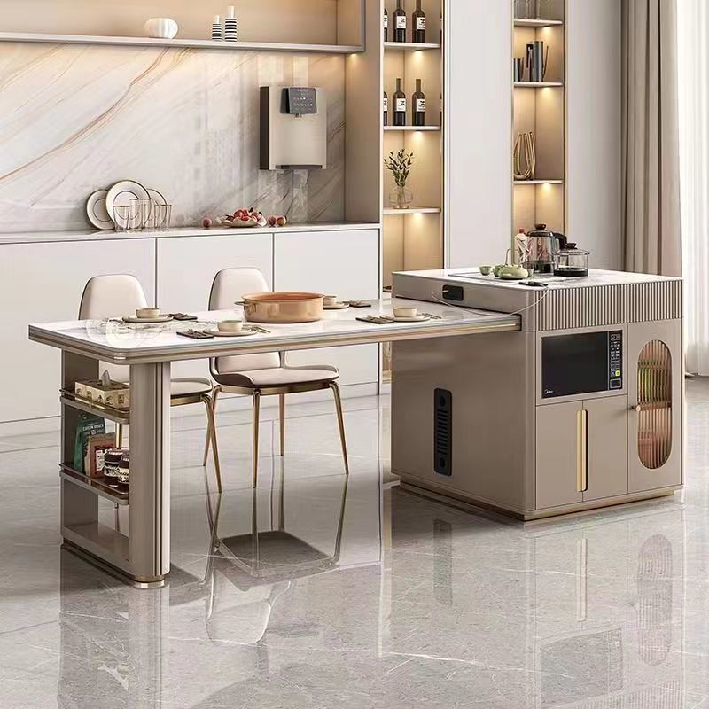 Сланцевый островной обеденный стол, интегрированный, современный, простой, многофункциональный, выдвижной остров с индукционной плитой и холодильником