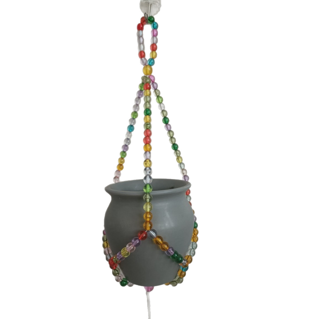 Crystal Bead Flower Pot Hanging Basket Net Bag Long Style Plant Fresh Home Gardening Hanging Basket Net Bag Plant Flower Pot Net Bag