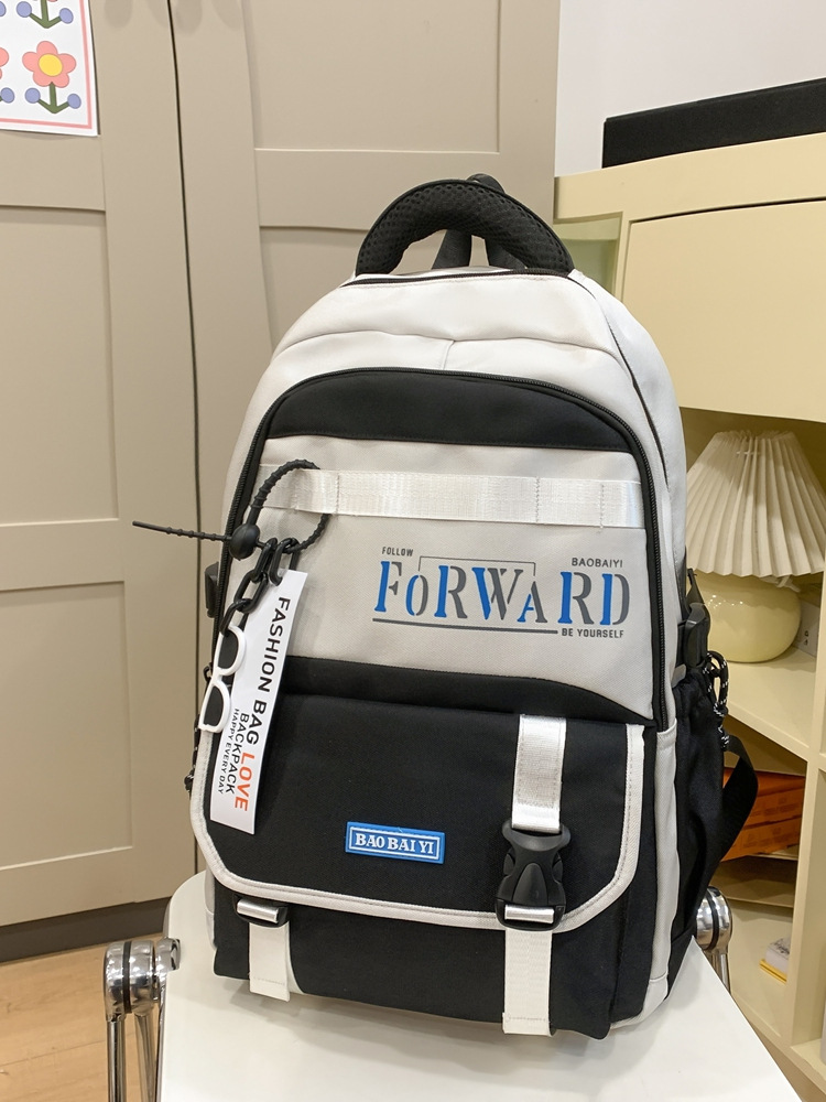 Korean Version Ins Japanese Style Large Capacity Backpack Simple Color-Blocking Versatile Junior High School High School College Student Double Shoulder Travel Backpack