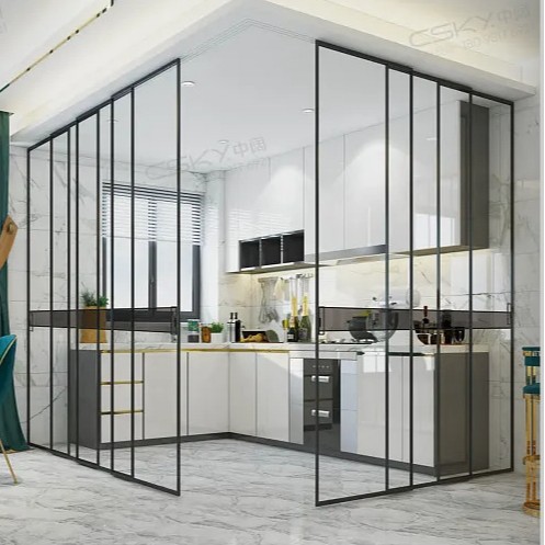 Aluminum Alloy Narrow Partition Door Kitchen Living Room Extremely Narrow Sliding Door Tempered Glass Titanium Magnesium Alloy Glass Door