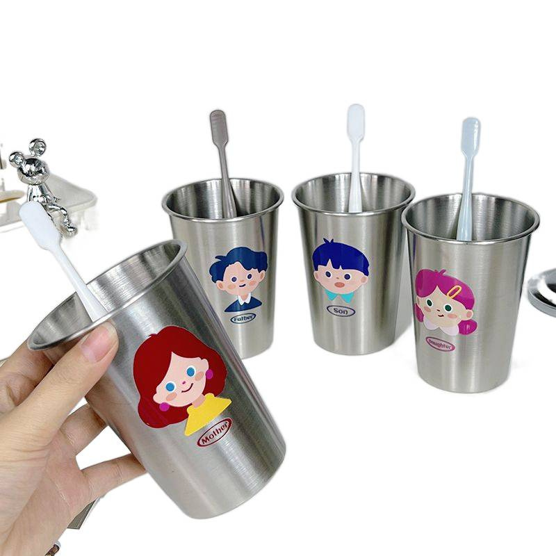 Cartoon Little Home Thickened Anti-Fall Mouthwash Cup Simple Mildew-Proof Stainless Steel Toothbrush Cup Dirty Resistant Creative Wash Cup
