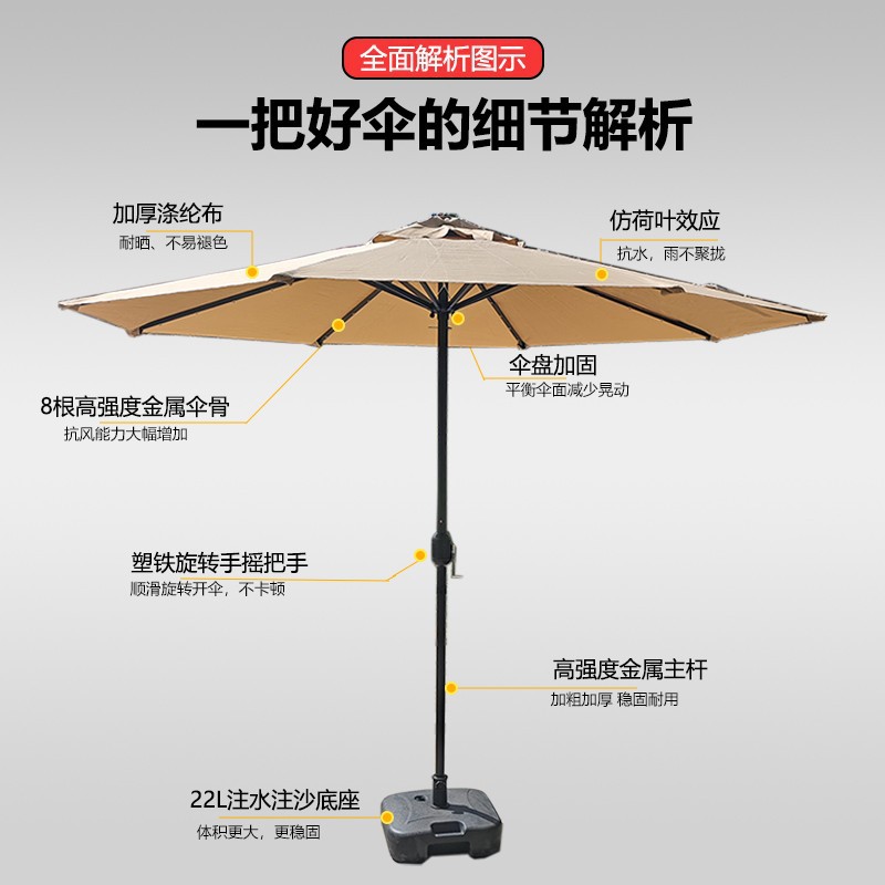 Sun Protection Leisure Outdoor Parasol Large Stall Advertising Sun Umbrella Courtyard Center Column Umbrella Balcony Outdoor Camping Style Umbrella