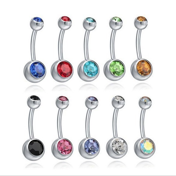 Colorful Double Diamond Navel Nails Wholesale European and American Cross-Border Stainless Steel Simple Combination Set Super Flash Ball Piercing Jewelry