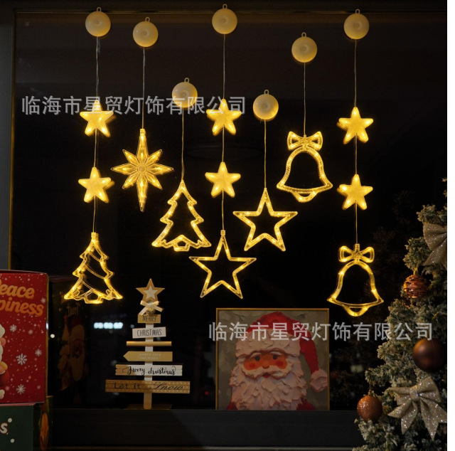 Светодиодная рождественская декорация для окон, светильник-снеговик, гирлянда с пятиконечной звездой, батарейные огни для праздников