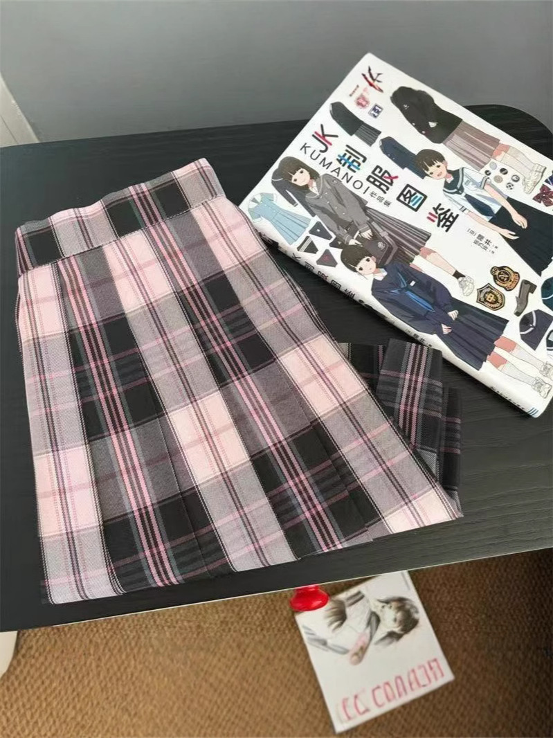 Factory wholesale JK plaid skirt fog sea apricot pine blue student A- shaped skirt pepper small rose red pleated