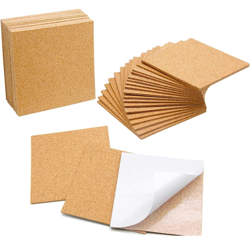 Round and Square Cork Pads in Stock 1mm 2mm Non-Slip Heat-Insulating Cork Pads Self-Adhesive Ceramic Backing Cork Pads