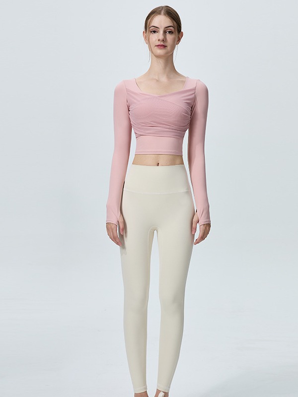 Fixed Chest Pad Long Sleeve Spinning Yarn Beautiful Back Top Sports Tight Yoga Wear Fitness Wear Autumn