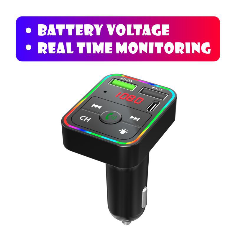 F3 Car Bluetooth Mp3 Player Hands-Free Ambient Light Pd Fast Charging Suitable for Huawei Samsung Xiaomi Smart Audio and Video