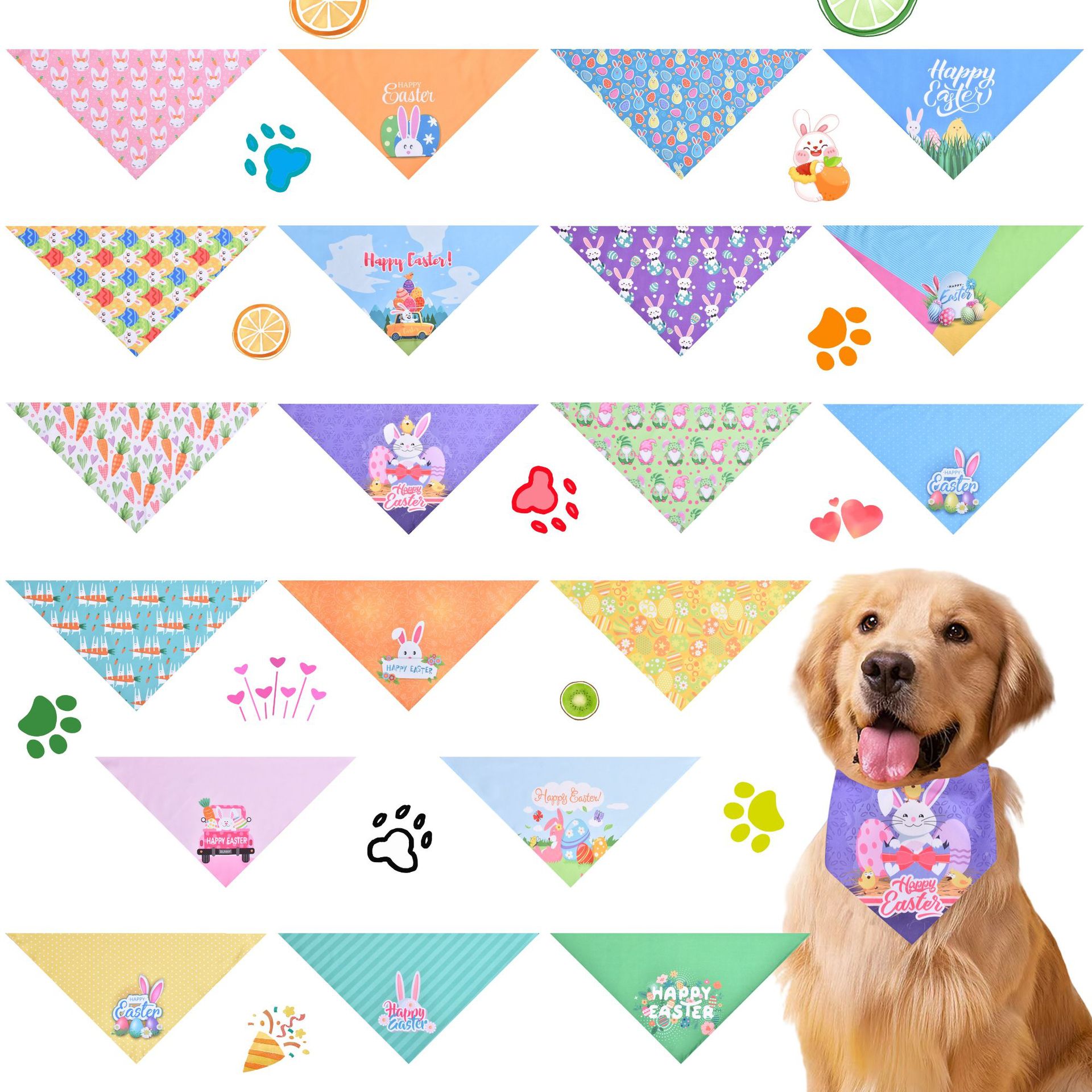Cross-Border New Easter Pet Triangle Scarf Cat and Dog Holiday Saliva Scarf Pet Supplies Foreign Trade Wholesale