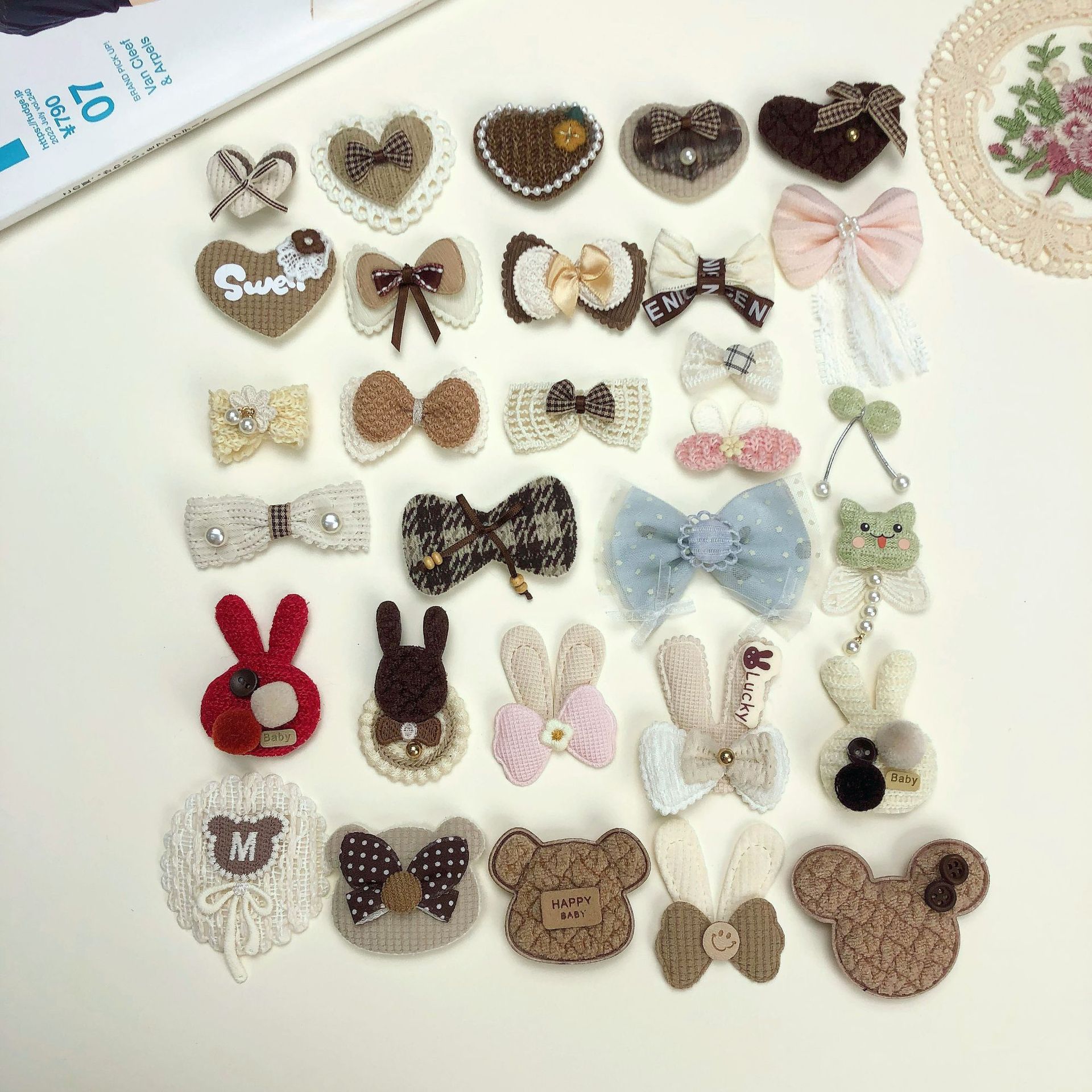 Autumn and Winter Fabric Lace Bow Accessories Cute Heart Bear Accessories DIY Clothing Accessories Shoes and Hats Hair Accessories