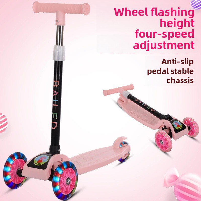 folding children's scooter three-wheel flash meter high pedal scooter toy stroller