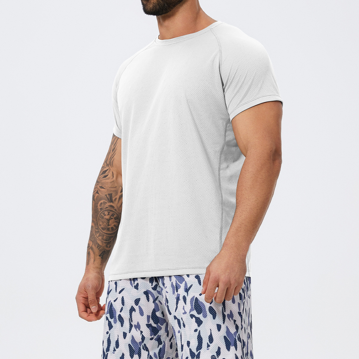 Spring and Summer Quick-Drying Men's Sports American-Style Muscle Training Fitness Round-Neck Solid Color Short-Sleeved Football Running T-Shirt 1069