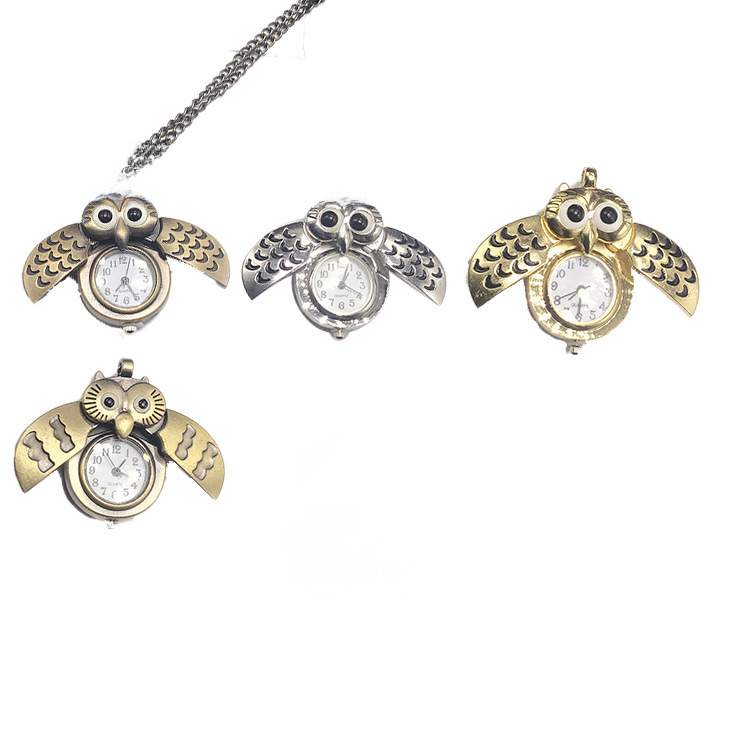 Retro owl pocket watch wings can be opened creative children's necklace watch fashion sweater chain digital quartz watch