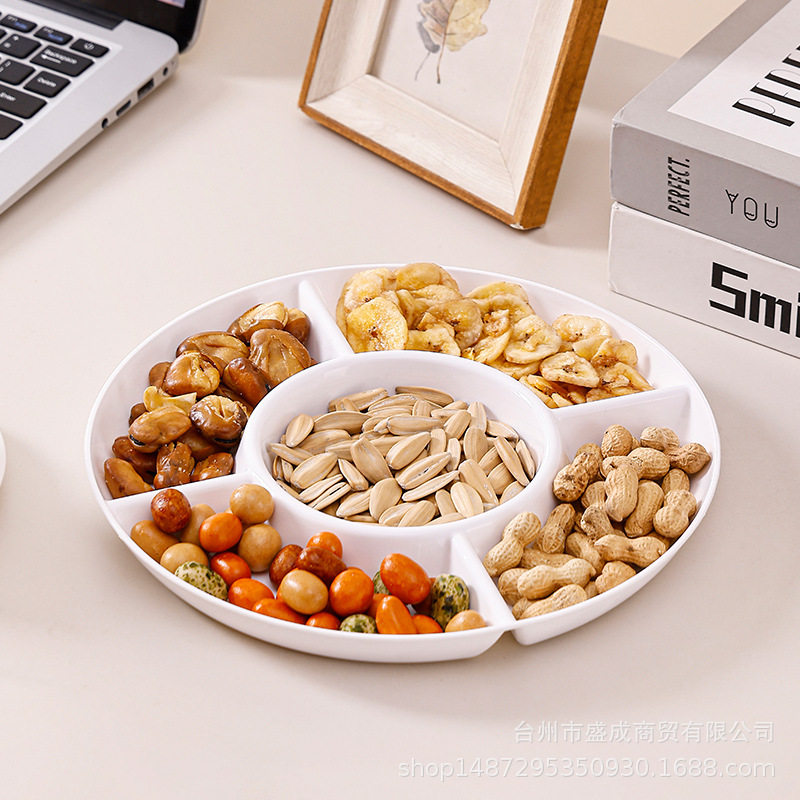 Plastic split snack plate food grade round five-grid melon seeds nut snack plate wholesale annual dried fruit plate