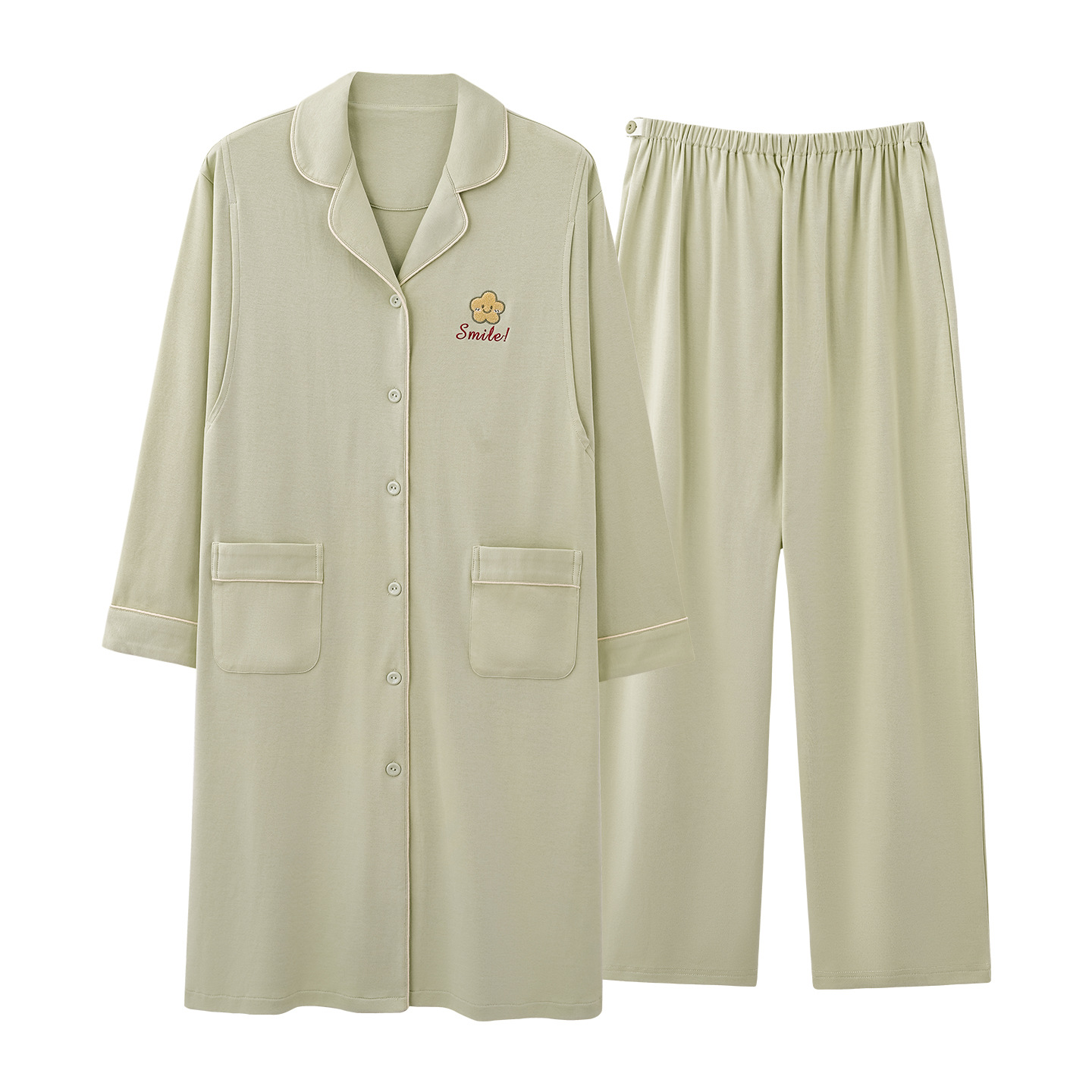 Fenton Can Be Used in Spring and Autum Maternity Pajamas, Women's Long-Sleeved Cardigan Nightgown, Postpartum Breastfeeding Maternity Confinement Clothing Set