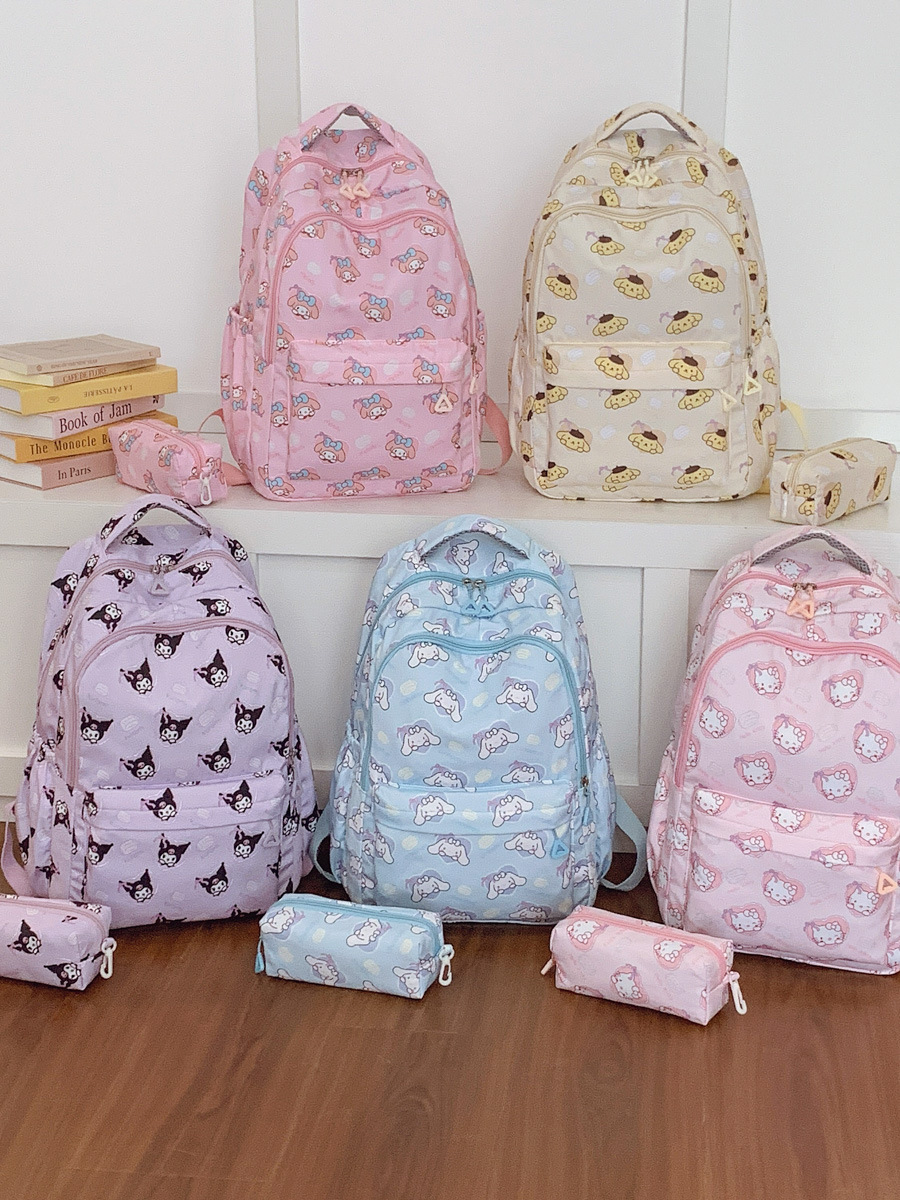 Cross-Border Nylon Schoolbag for Women 2025 Large Capacity Cartoon Print Junior High School Student High School Student Backpack Campus Style