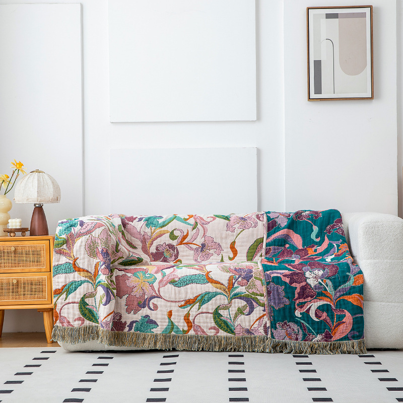 Pure Cotton Gauze Bed Cover Sofa Blanket Towel Quilt Wholesale Air Conditioning Blanket Summer Cool Quilt Tassel Bed and Breakfast Sofa Towel Blanket