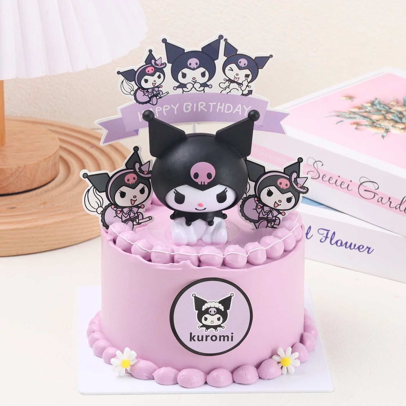 Cute Purple Kulomi Birthday Cake Decoration Card Plug-in Cartoon Theme Dress Up Baking Ornaments