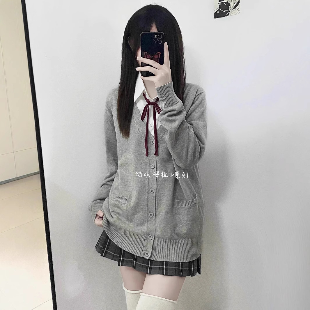 Japanese JK Uniform Knitted Cardigan Academy Style Sweet School Sweater Versatile Long Sleeve Outer Waistcoat Autumn and Winter New Style