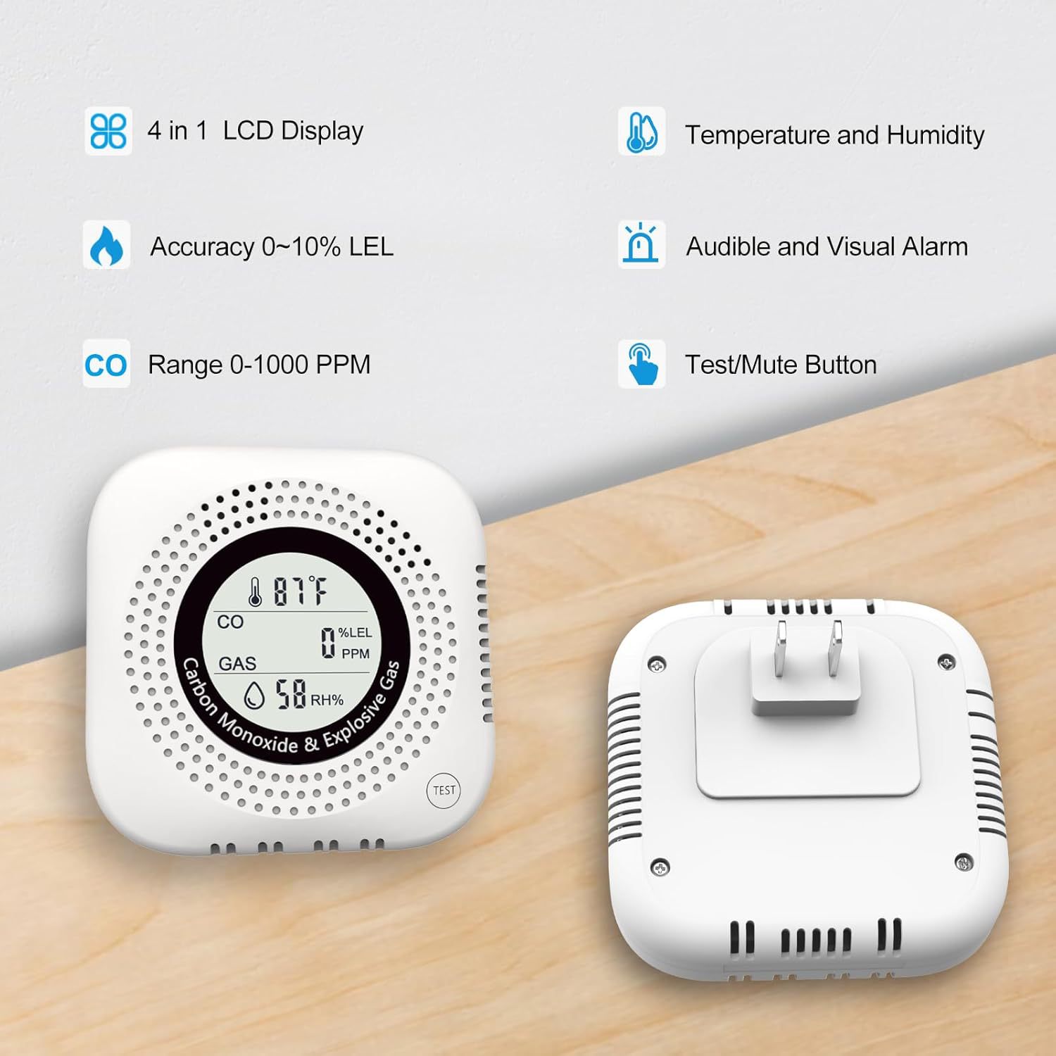 4-in-1 Upgraded Natural Gas Leak Detector and Carbon Monoxide Detector Yc302 Pro+