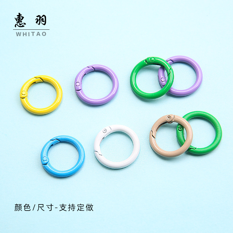 in stock Supply Color Baking Paint Zinc Alloy Spring Ring Small Round Hanging Buckle Pendant Keychain Accessories Color Spring Buckle