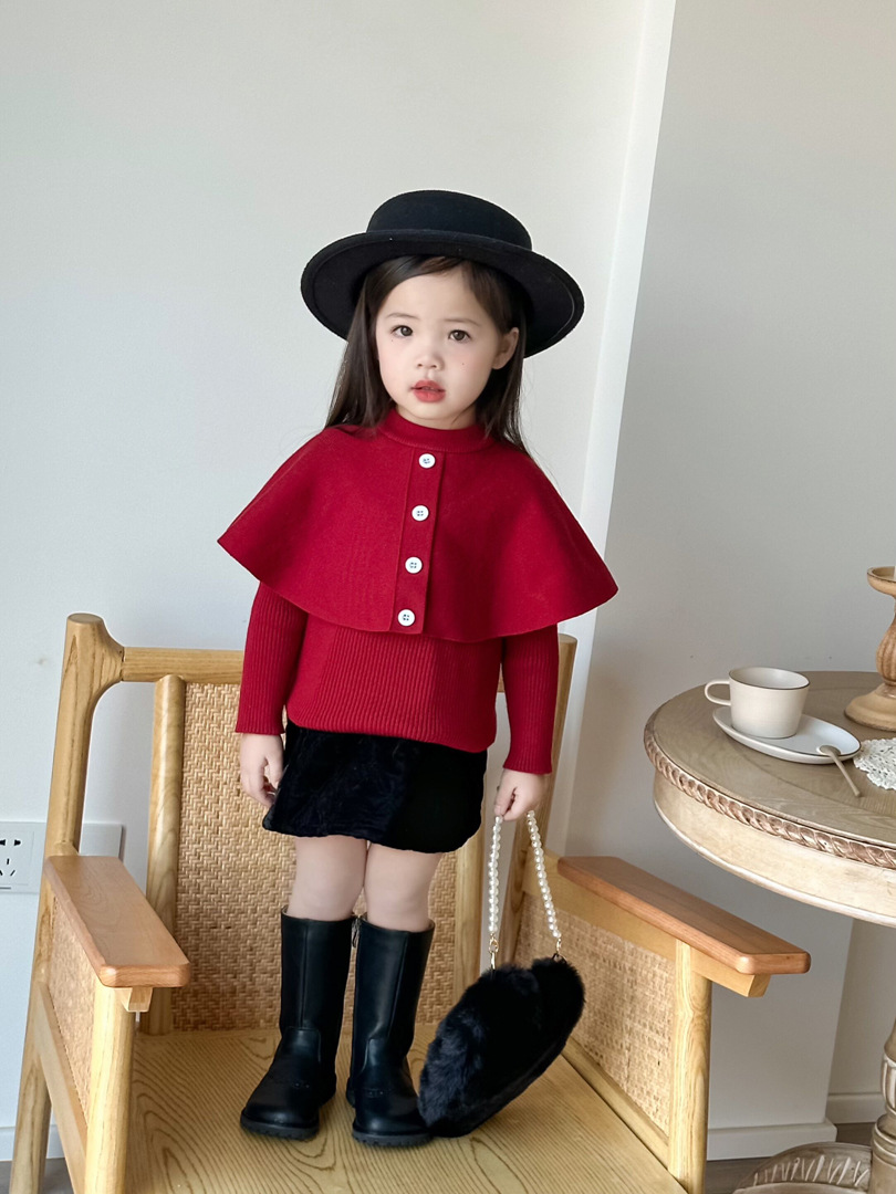 Cross-border children's clothing wholesale Live supply wine red girls' cloak sweater factory direct sales can be sent on behalf of children's sweater