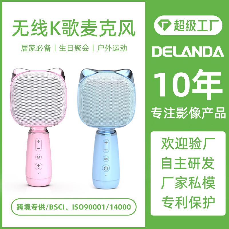 Customized Microphone Bluetooth Audio Karaoke Wireless All-In-One Home Ktv Set Kidsren's Singing Karaoke Double Point