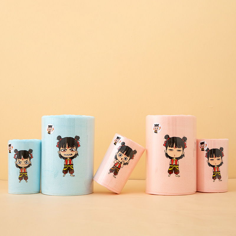 Custom New Ins Embroidered Coral Fleece Thickened Edge Nezha Antibacterial Towel Bath Towel Set Quick-Dry Towel