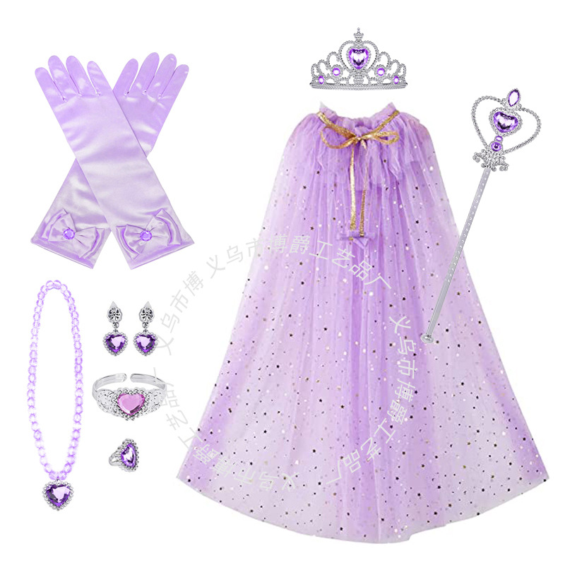 Children's Cape Frozen Bracelet Crown Set Stage Performance Costume Princess Aisha Sequin Cape