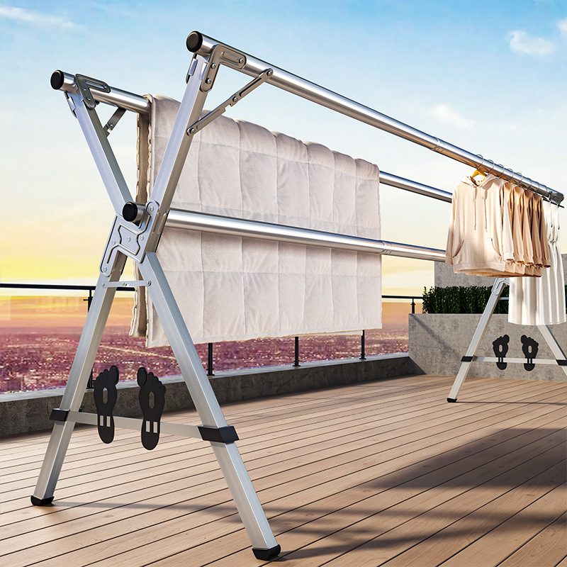 напольная складная сушилка из нержавеющей стали для двойных полюсов, телескопическая мобильная сушилка для балкона, для использования внутри и снаружи