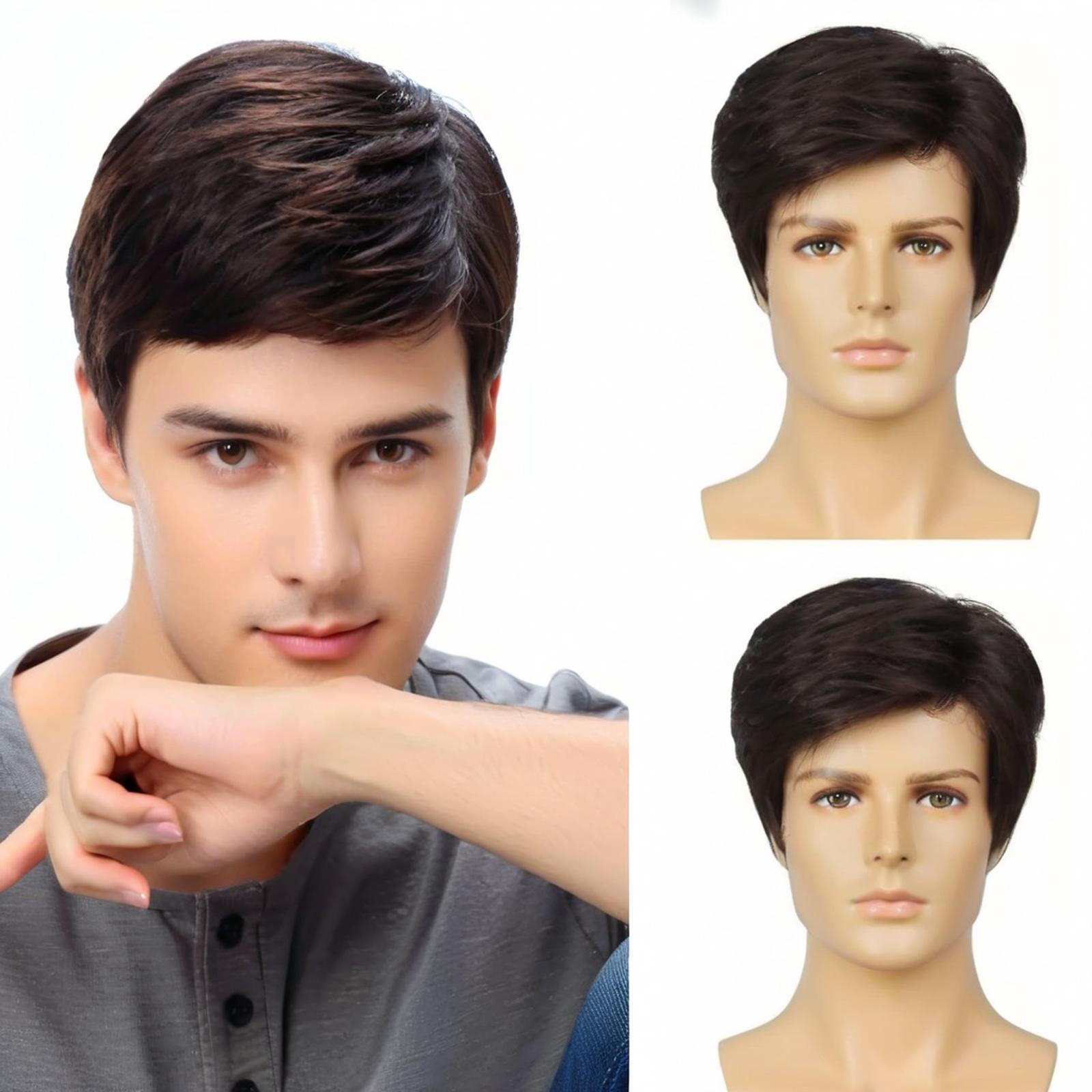 AliExpress Cross-border Wig Men's European and American Hot Selling Short Straight Hair Shattered Qi Bangs Full Head Cover Chemical Fiber Hair in stock First Hair