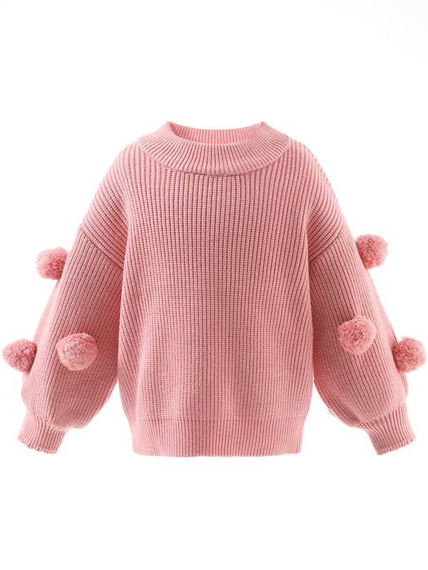 Girls' Clothing Autumn and Winter Baby Girl Round Neck Knitwear Kidsren's Versatile Long-Sleeved Fur Ball Sweater Top Princess Style