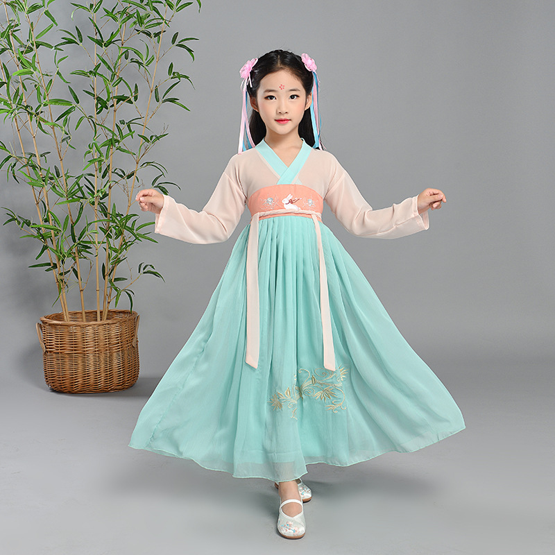 Детский ханьфу женский супер фея стиль древняя одежда длинный рукав республики Китай чонгсам танг костюм гучжэн сценическая одежда