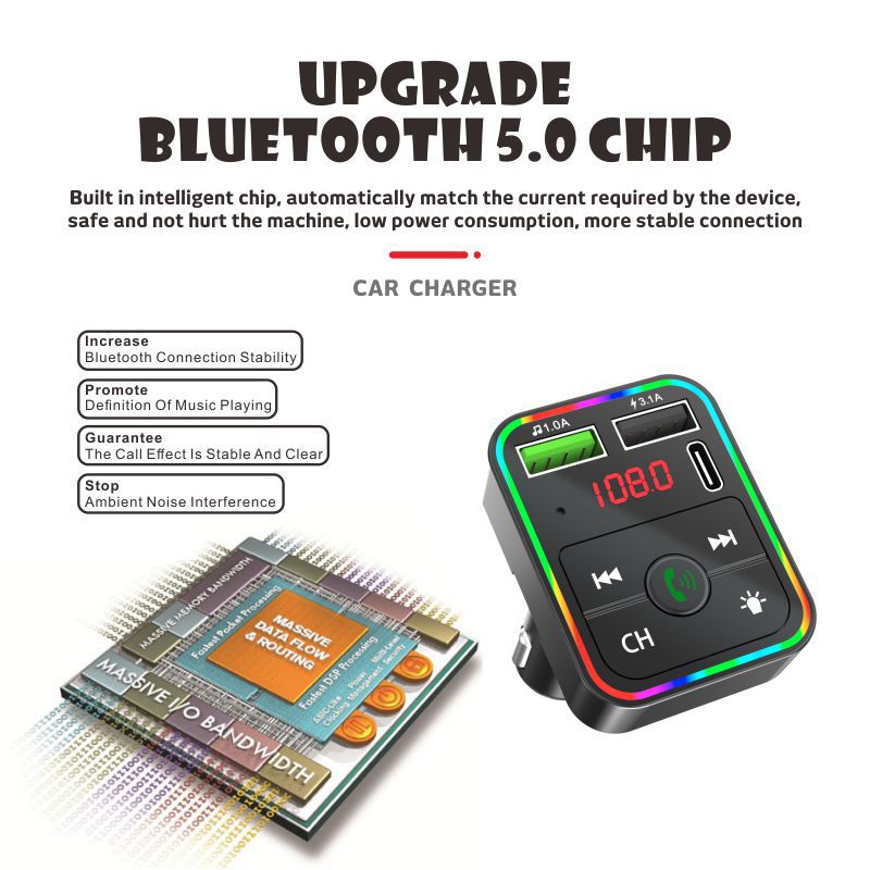 F3 Car Bluetooth Mp3 Player Hands-Free Ambient Light Pd Fast Charging Suitable for Huawei Samsung Xiaomi Smart Audio and Video