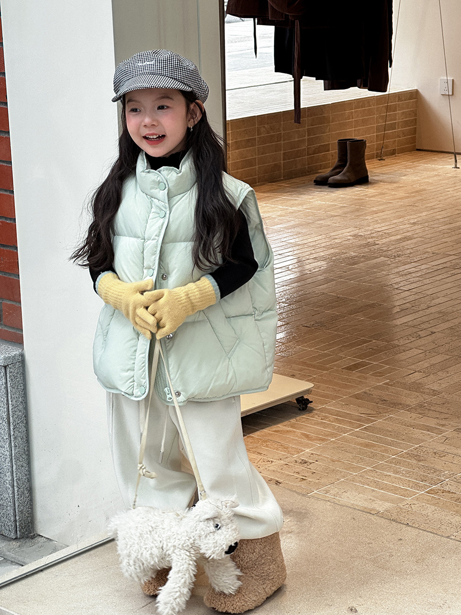 New National Standard White Duck down with Traceability~ Children's Winter Casual Versatile Warm down Vest Loose Stand-Up Collar Waistcoat