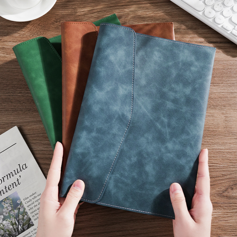 A4 Leather Document Storage Bag Briefcase Simple Retro Single Layer Thickeneded Waterproof Large Capacity Business Meeting Bag