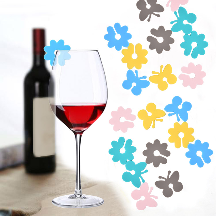 Butterfly wine glass logo flower wine glass silicone identifier label wine glass cup identification ring label