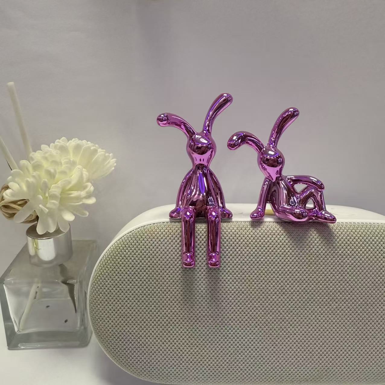 High-End Electroplated Plastic Rabbit Ornaments for Living Room, Car, Sitting Long-Eared Rabbit, Tv Cabinet, Room Decoration Gifts