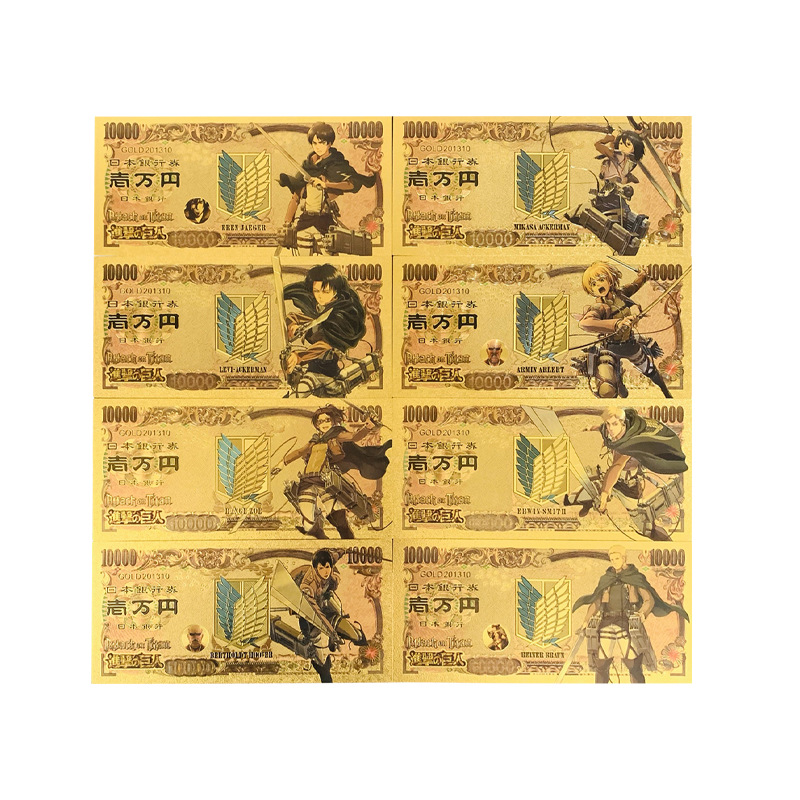 Wholesale Japanese Hot Cartoon Attack Giant Gold Foil Commemorative Banknote Waterproof Plastic Banknote Collection Gift
