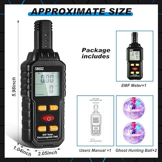 Электромагнитный радиационный тестер Emf meter S8602 с 2 светящимися шарами для охоты за привидениями (классический стиль)