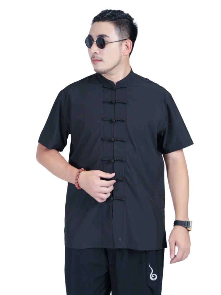 Chinese Style Plus-Size Men's Short-Sleeved Tang Suit Shirt, New Summer Style for Big and Tall Guys, Loose Casual Button-Down Shirt, Thin