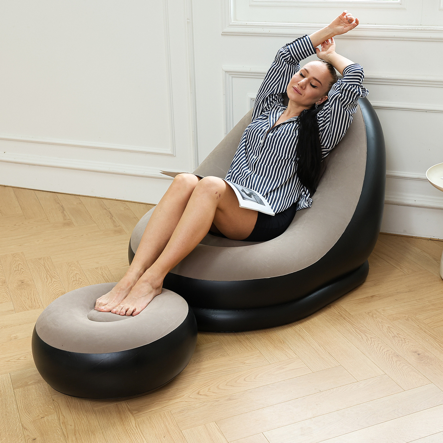 Cross-border Lazy Inflatable Sofa Foldable Recliner Outdoor Sofa with Pedal Combination Lazy Sofa Flocking Sofa