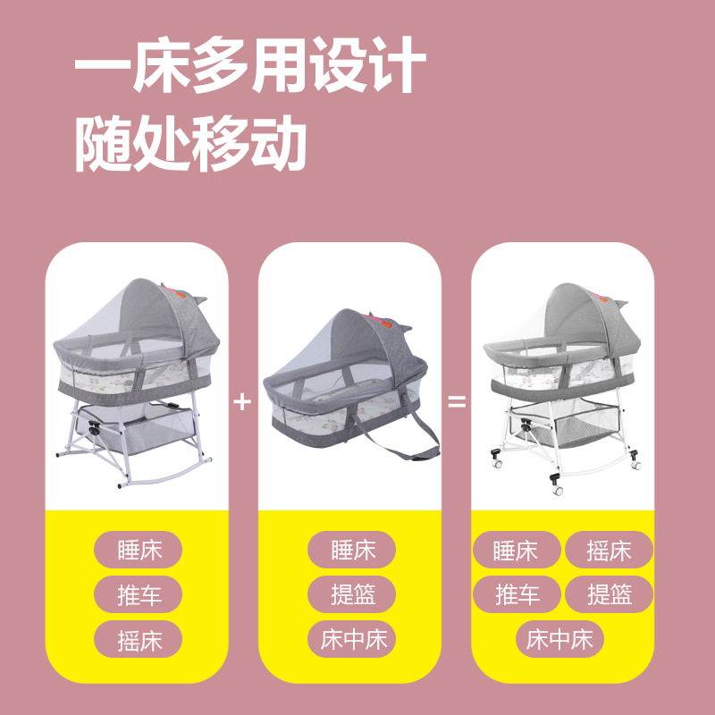 Customized Baby Crib, Foldable Baby Bed, Newborn Bed, Multifunctional Baby Bassinet, Movable Cradle