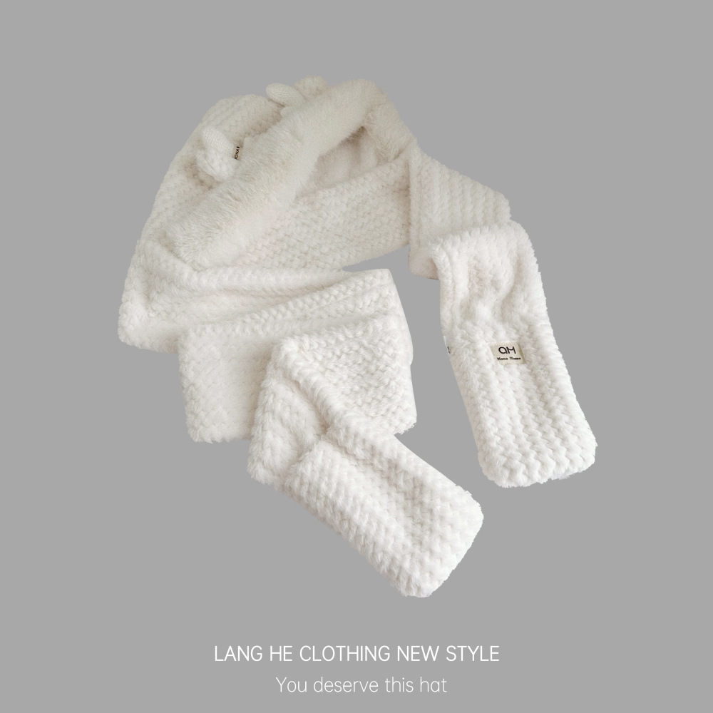 Letter Antler Gloves Plush Scarf Hat One-Piece K-Style Cute Autumn and Winter Windproof Warm Thickeneded Ear Protection Hat