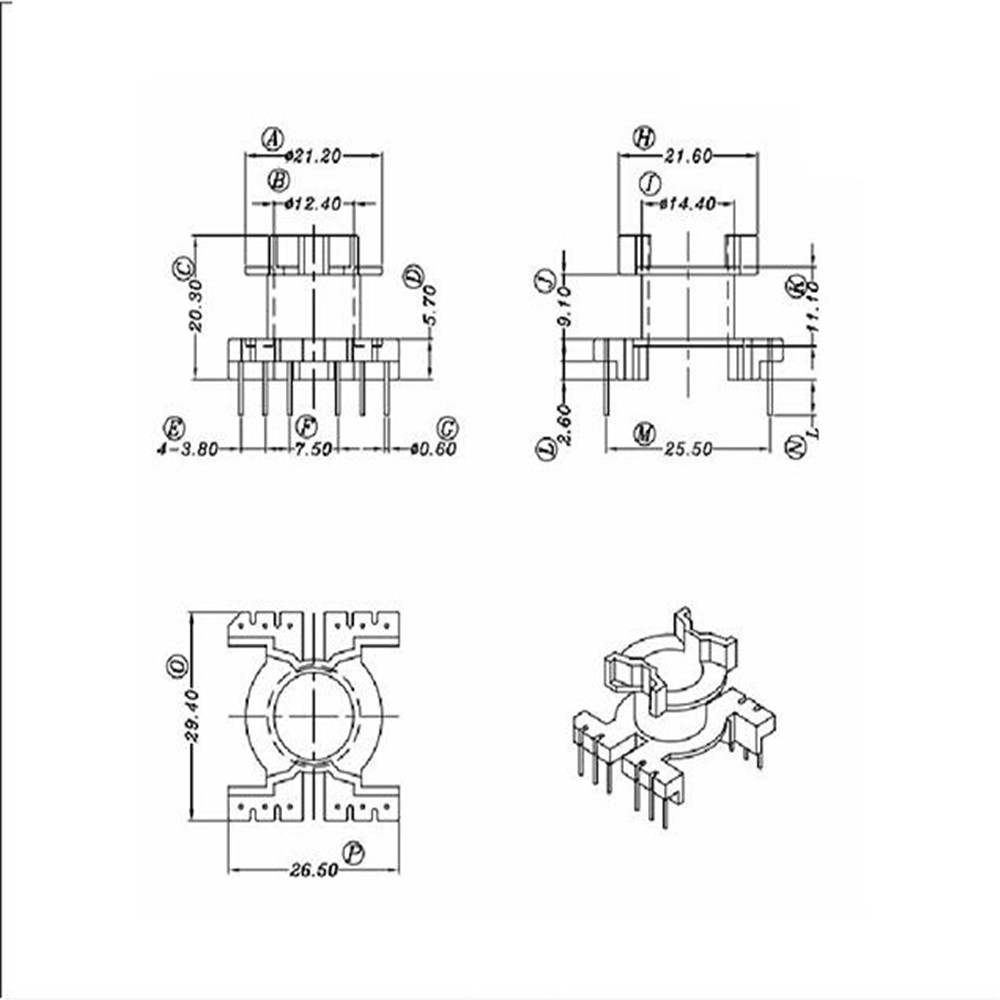 PQ2620 high frequency transformer skeleton vertical 6 6 pin PQ26 bakelite skeleton