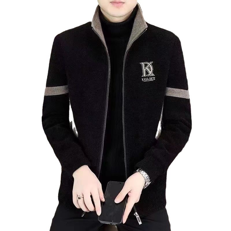 Autumn and Winter Fashion Woolen Jacket Men's fleece-lined Thickened Collar Jacket Trendy Handsome Casual Woolen Coat Trendy