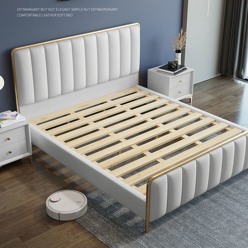 Leather Bed Modern Simple Style Direct Selling Light Luxury Leather Art Bed Modern Simple Soft Bed Double Master Bedroom Wedding Bed