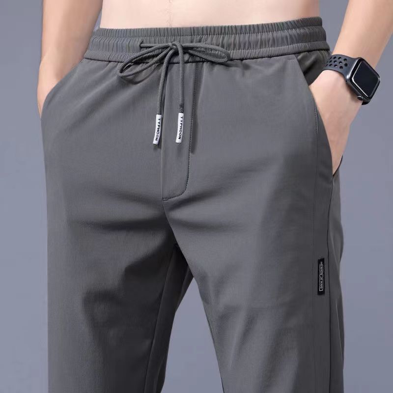 Summer Men's Breathable Ice Silk Casual Pants Large Size Straight Versatile Comfortable Thin Quick-Dry Men's Drawstring Sports Pants